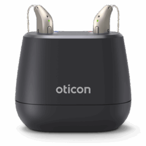 Oticon Intent hearing aids with charger